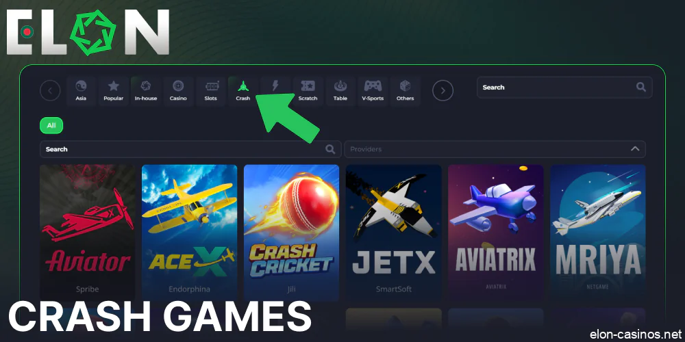 Crash games available on Elon Casino for players from Bangladesh